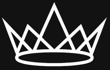 White crown symbol on a black background